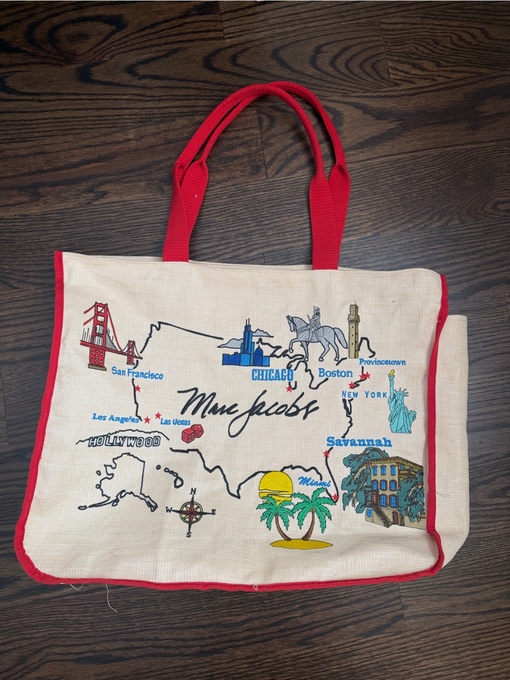 Marc Jacobs Red-Trim Canvas Tote Bag
